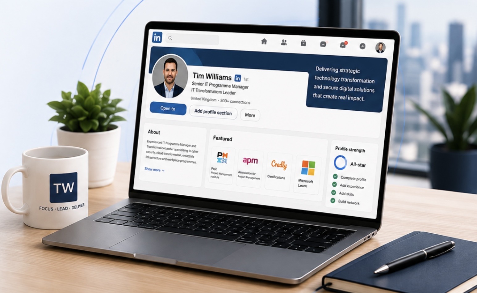 Professional technology workspace representing professional identity, credentials and digital presence